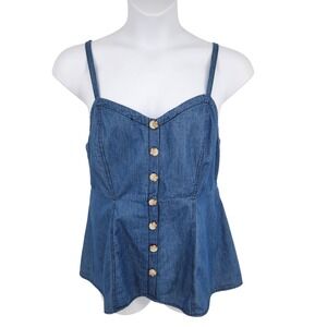 Torrid Womens Blue Denim Button‎ Front Cami Top Sweetheart Peplum Plus Size 0